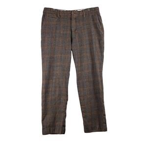 Trevero 100% Wool Pants Mens Measured 34x27 Trousers Brown Plaid Career Preppy